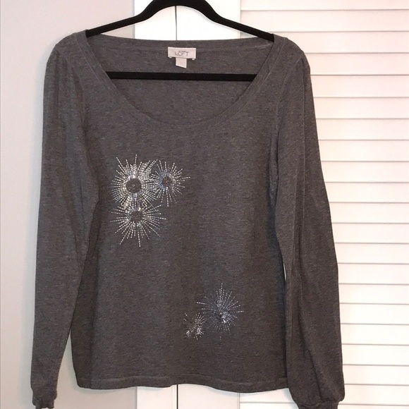 LOFT Long Sleeved with Embellished Starbursts Top Size Medium - Picture 1 of 4